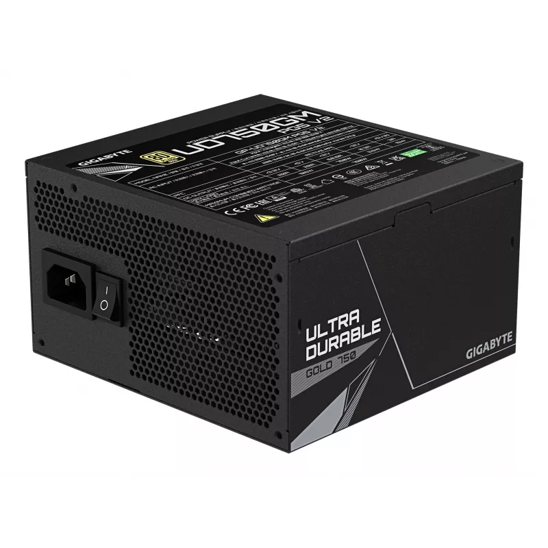 GIGABYTE UD750GM PG5 V2 maitinimo blokas – PCIe Gen 5.1, 80 PLUS Gold, visiškai modulinė konstrukcija, 120 mm ventiliatorius, suderinamas su ATX 3.1, EU kištukas