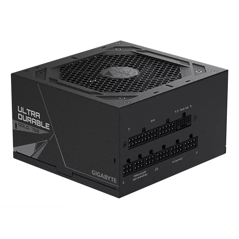 GIGABYTE UD750GM PG5 V2 maitinimo blokas – PCIe Gen 5.1, 80 PLUS Gold, visiškai modulinė konstrukcija, 120 mm ventiliatorius, suderinamas su ATX 3.1, EU kištukas