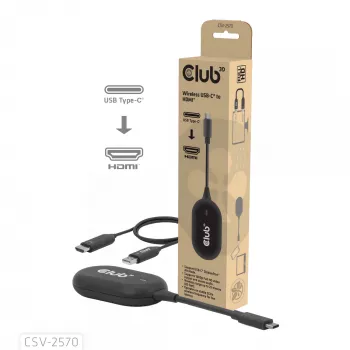 CLUB3D belaidis USB-C® į HDMI™, 1920 x 1080 pikselių, AV siųstuvas ir imtuvas, laidinis ir belaidis, juodas, HDCP