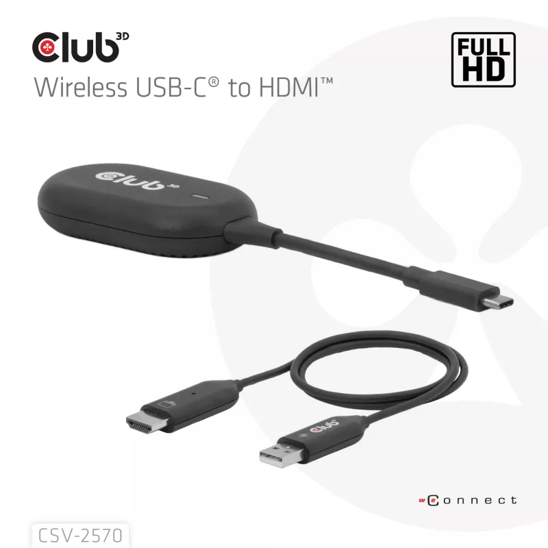 CLUB3D Wireless USB-C® į HDMI™, 1920 x 1080 pikselių, AV siųstuvas ir imtuvas, laidinis ir belaidis, juodas, HDCP