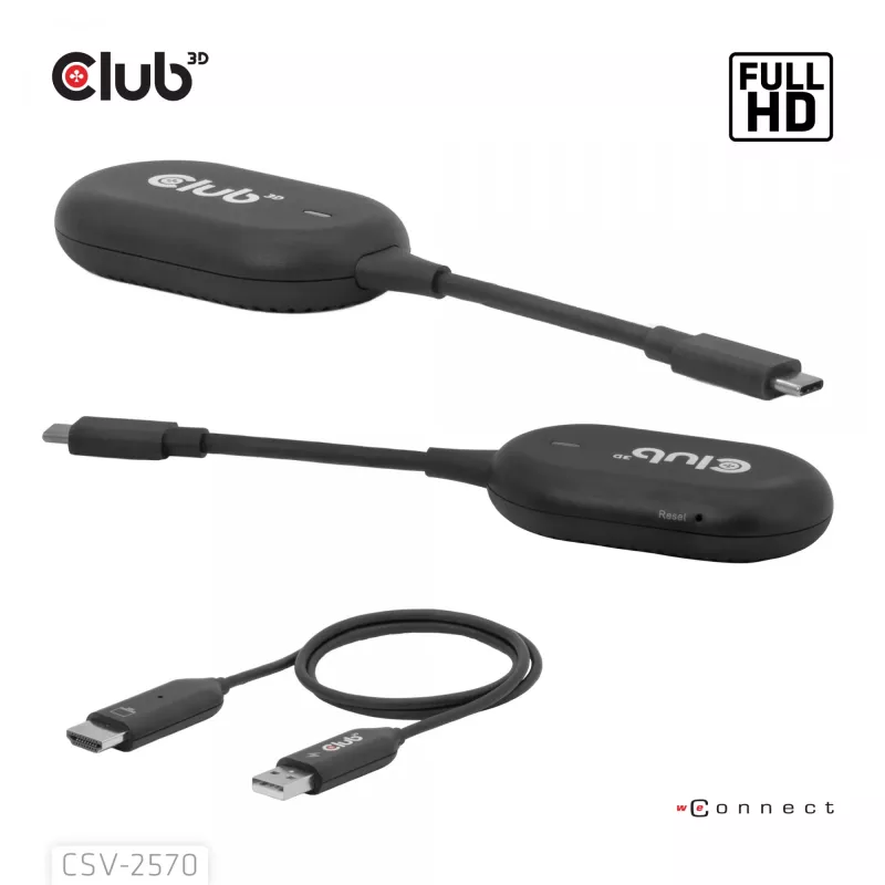 CLUB3D Wireless USB-C® į HDMI™, 1920 x 1080 pikselių, AV siųstuvas ir imtuvas, laidinis ir belaidis, juodas, HDCP