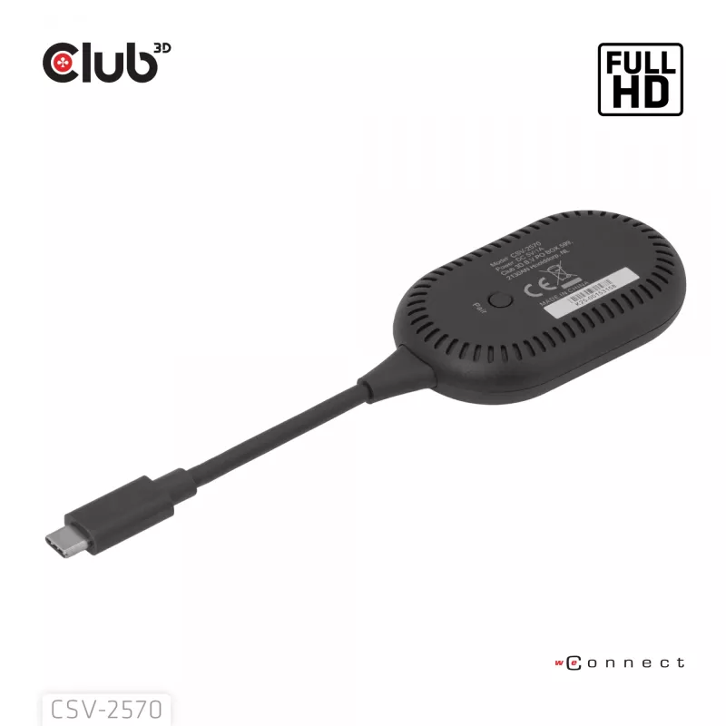 CLUB3D Wireless USB-C® į HDMI™, 1920 x 1080 pikselių, AV siųstuvas ir imtuvas, laidinis ir belaidis, juodas, HDCP