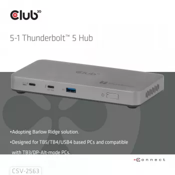 CLUB3D CSV-2563 5-1 Thunderbolt™ 5 Hub Triple video 5K60Hz Thunderbolt™ Share Certifikuotas 180 W