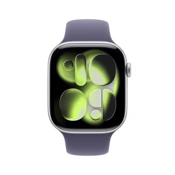 APPLE Watch Series 11 GPS 46mm sidabrinis aliuminio korpusas su purpuriniu Fog Sport dirželiu M/L
