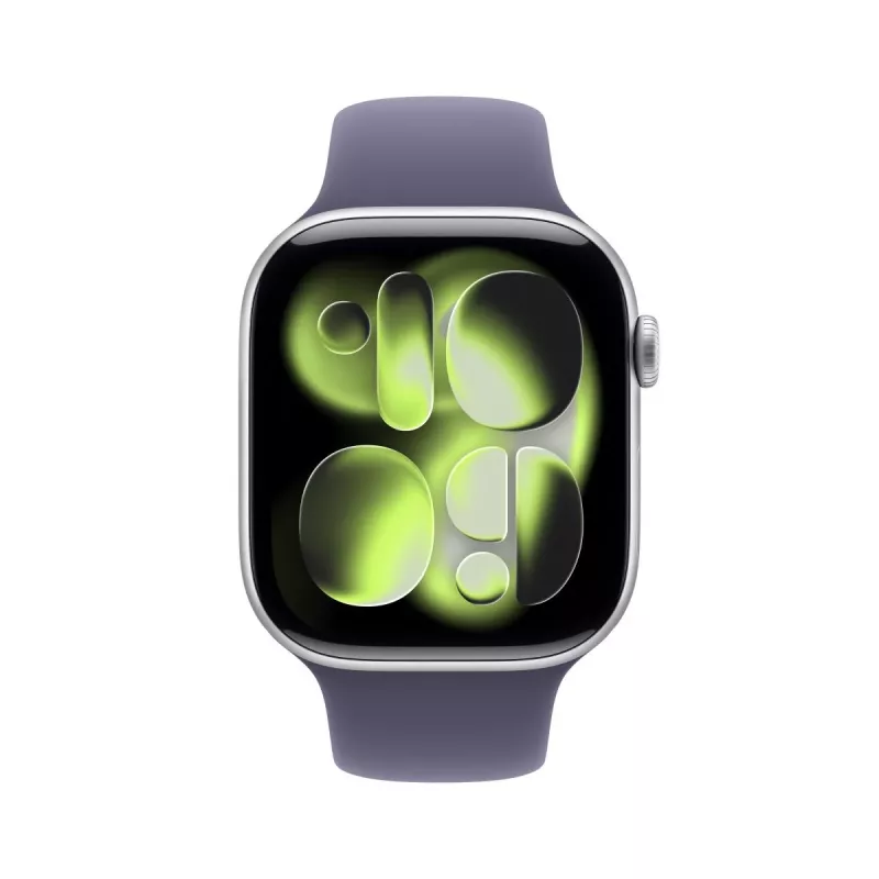 APPLE Watch Series 11 GPS 46mm sidabrinis aliuminio korpusas su purpuriniu Fog Sport dirželiu M/L