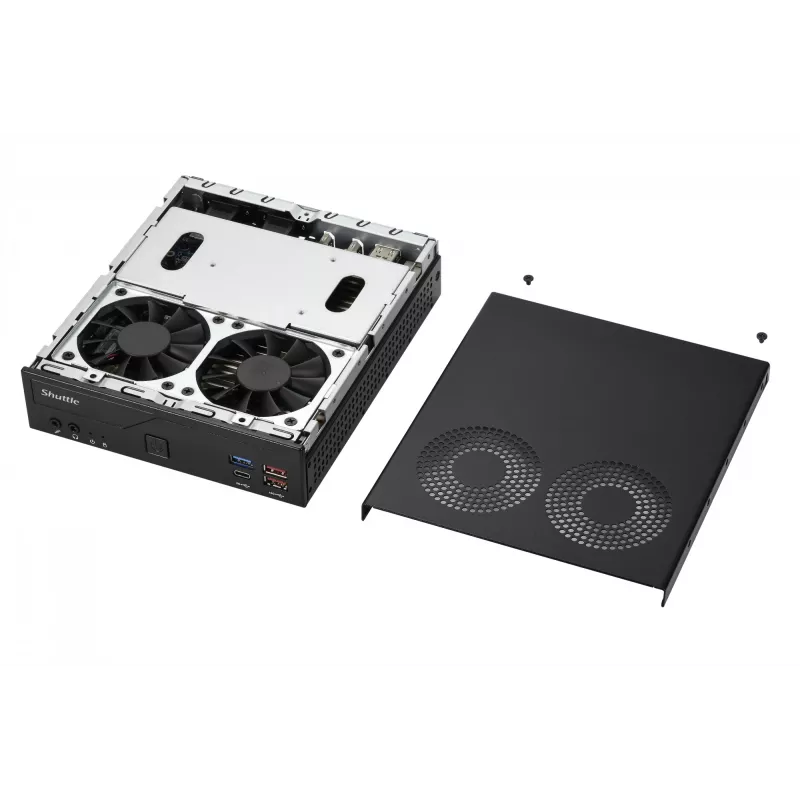 Shuttle Slim PC DH770, S1700, 2x HDMI, 2x DP, 2x 2.5G LAN, 2x COM, 8x USB, 1x 2,5 colio, 2x M.2, 24/7 nuolatinis veikimas, įsk. VESA