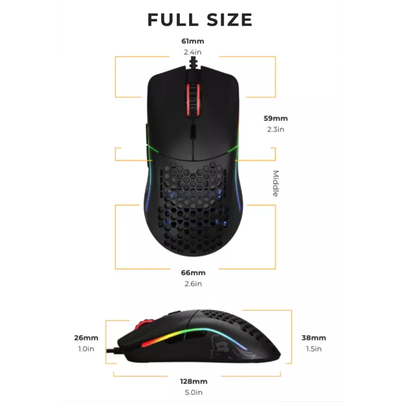 Glorious Gaming Glorious Model O pelė Regular (Juoda), Right-hand, Optical, USB Type-A, 12000 DPI, Juoda