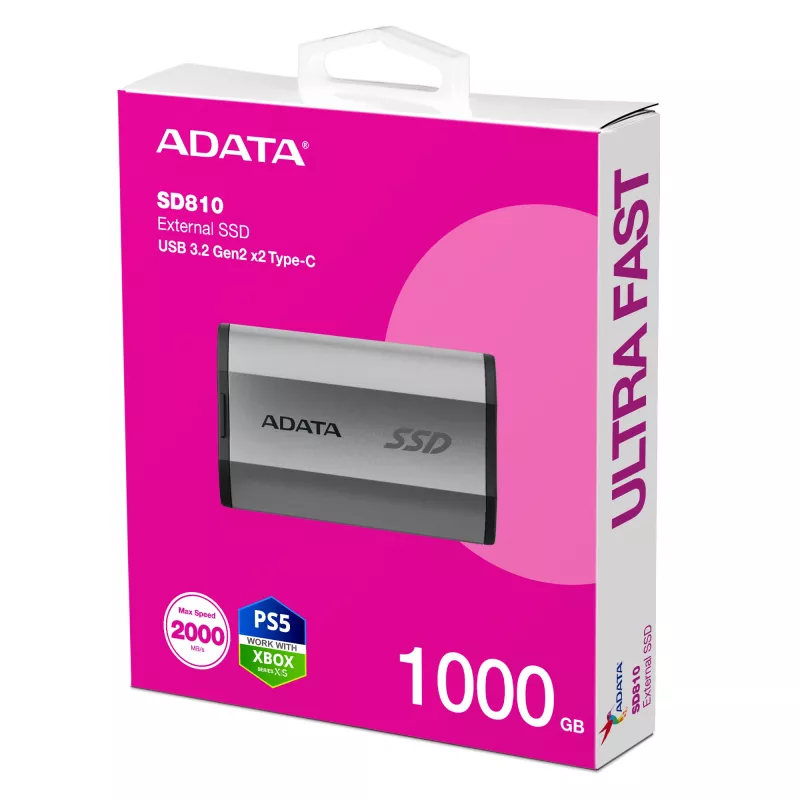 ADATA SD810 1 TB USB Type-C USB 3.2 Gen 2x2 Juoda, Sidabrinė