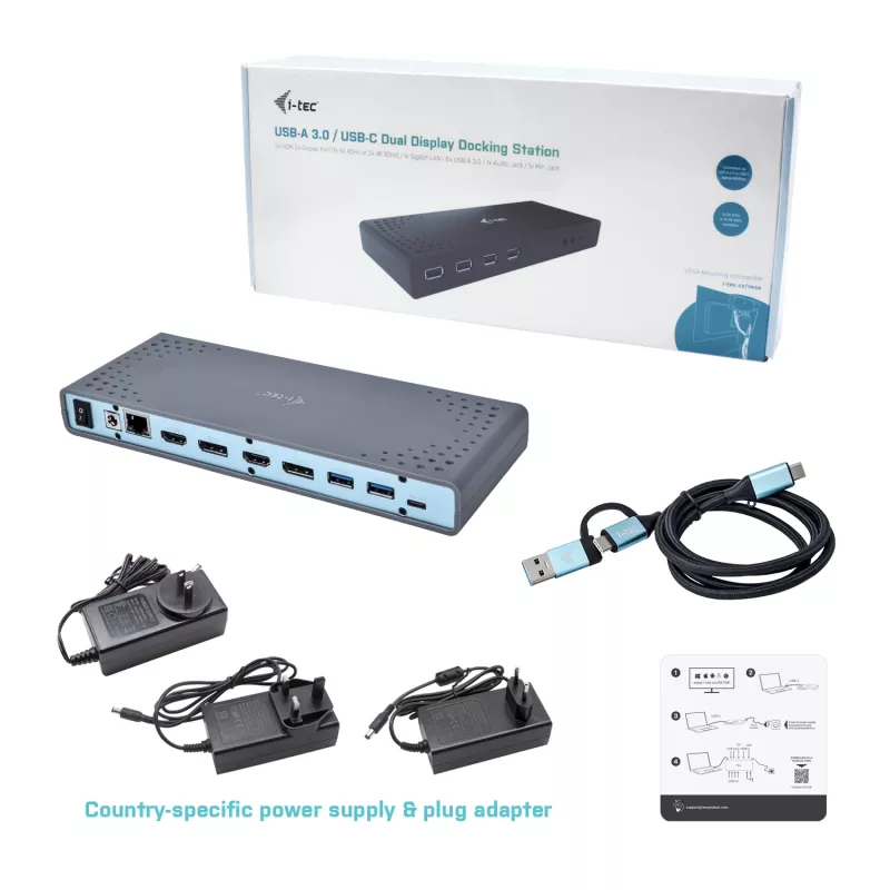 i-tec USB 3.0 / USB-C / Thunderbolt 3 dviejų monitorių dokavimo stotelė