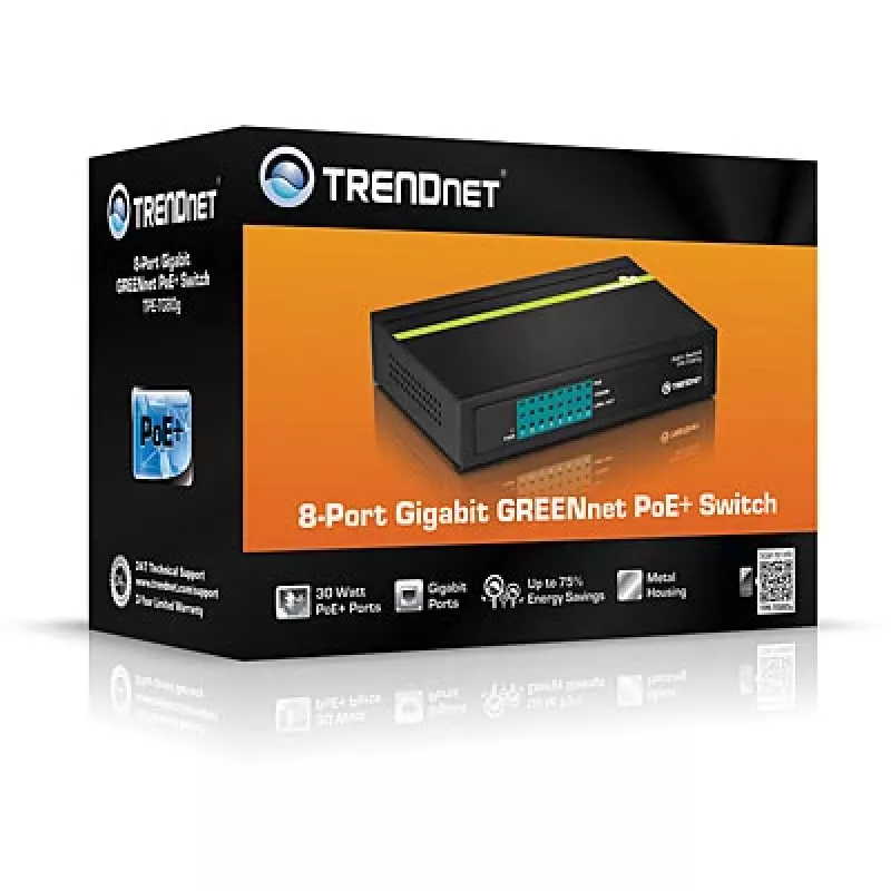 TRENDNET PoE+ komutatorius 8 prievadų Gigabit Greennet 8x Gbe PoE+