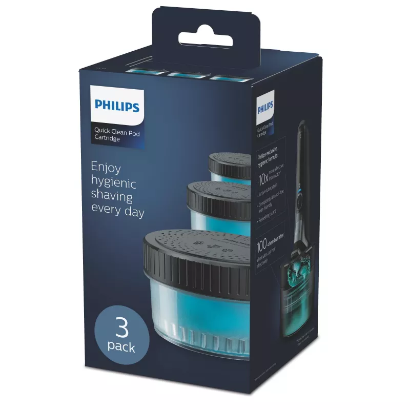 Philips Quick Clean Pod kasetė CC13/50 3 vnt. pakuotė, valymo kasetės elektrinių skustuvų galvutėms