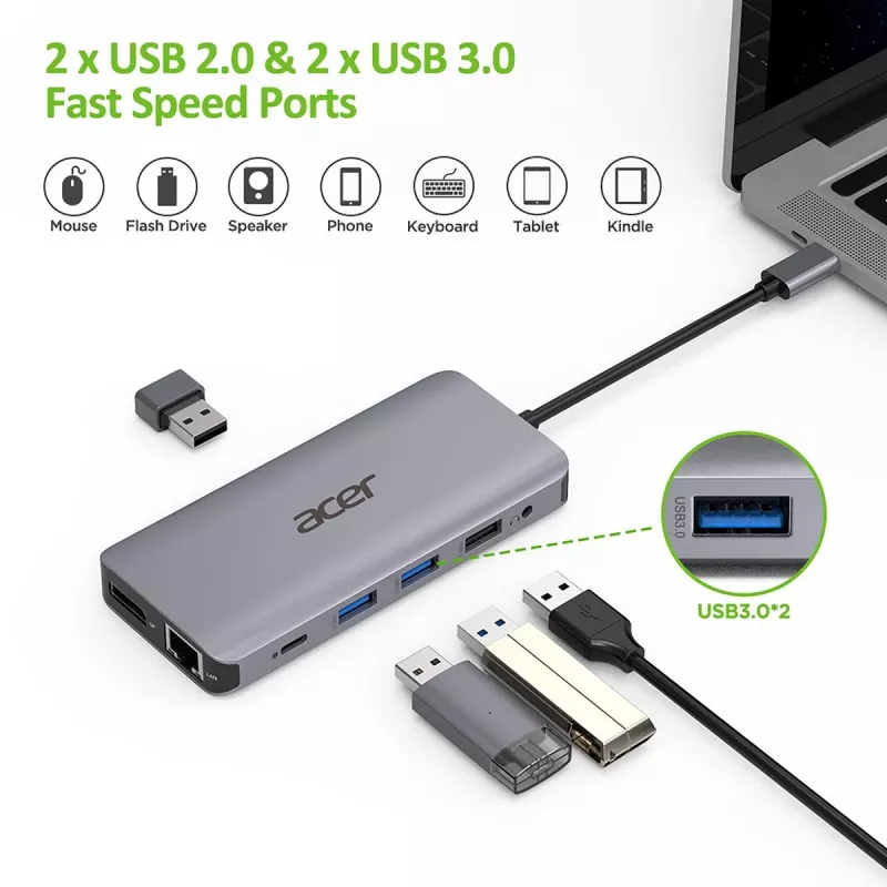 ACER 12in1 Type C Dongle Sidabrinė