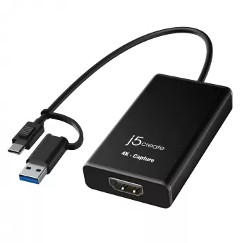 j5create JVA11-N 4K HDMI™ fiksavimo adapteris, juodas, USB 3.2 Gen 1 (3.1 Gen 1), 3840 x 2160 pikselių, aliuminis, 0,19 m, Taivanas