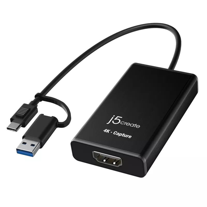 j5create JVA11-N 4K HDMI™ fiksavimo adapteris, juodas, USB 3.2 Gen 1 (3.1 Gen 1), 3840 x 2160 pikselių, aliuminis, 0,19 m, Taivanas