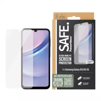 PanzerGlass SAFE. by ® ekrano apsauga, skirta Samsung Galaxy A15 | A15 5G | Ultra-Wide Fit su EasyAligner