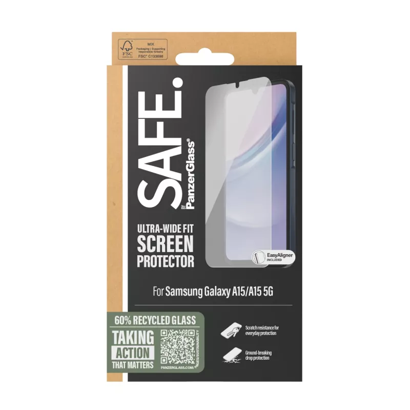 PanzerGlass SAFE. by ® ekrano apsauga, skirta Samsung Galaxy A15 | A15 5G | Ultra-Wide Fit su EasyAligner