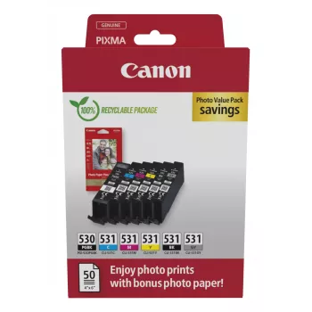 Canon PGI-530/CLI-531 PVP rašalo kasetė 6 vnt. Originali juoda, žydra, pilka, purpurinė, foto juoda, geltona