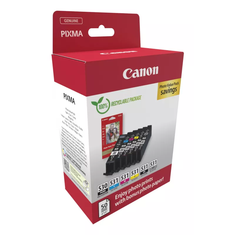 Canon PGI-530/CLI-531 PVP rašalo kasetė 6 vnt. Originali juoda, žydra, pilka, purpurinė, foto juoda, geltona