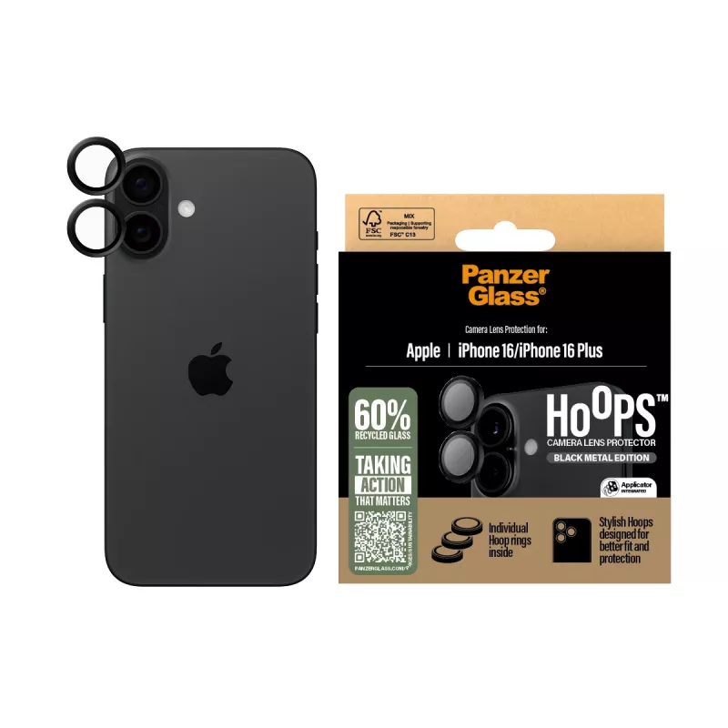 PanzerGlass® Hoops® fotoaparato objektyvo apsauga juoda iPhone 16 | 16 Plus