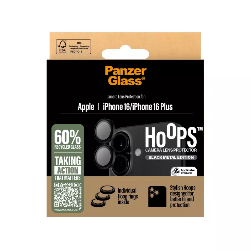 PanzerGlass® Hoops® fotoaparato objektyvo apsauga juoda iPhone 16 | 16 Plus