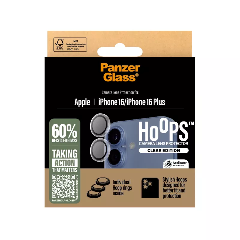 PanzerGlass ® Hoops® Apsauginis fotoaparato lęšio dangtelis Skaidrus iPhone 16 | 16 Plus