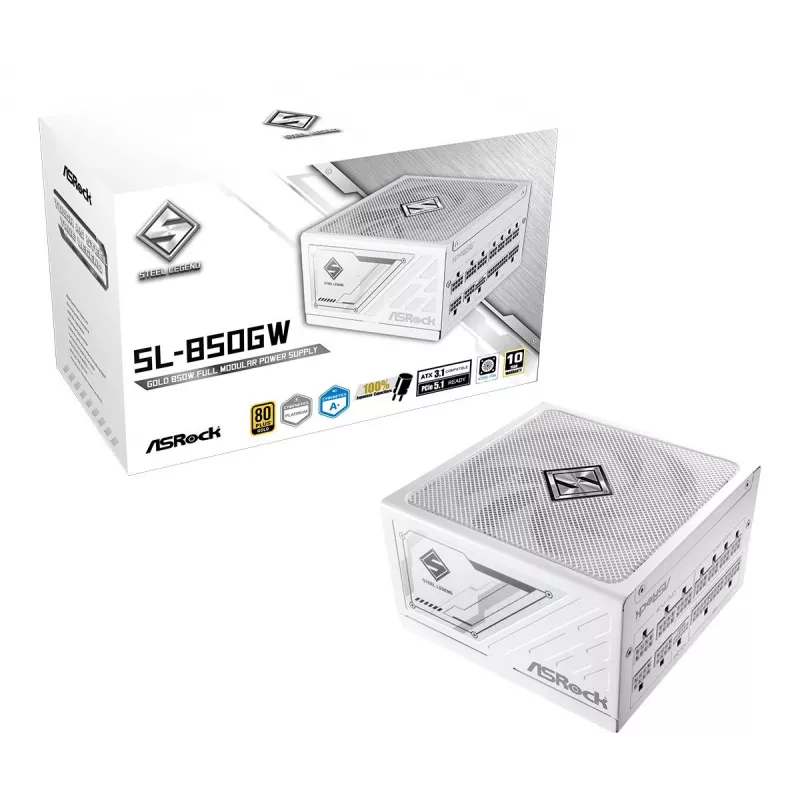 ASROCK Steel Legend SL-850G 850 W 80+ Gold baltas ATX maitinimo blokas