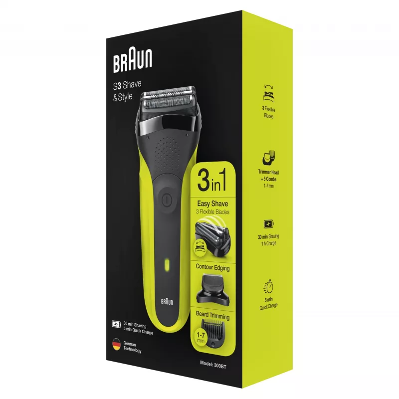 Braun Series 3 Shave&Style 300BT elektrinis skustuvas, vyriškas skustuvas, juodas/žalias