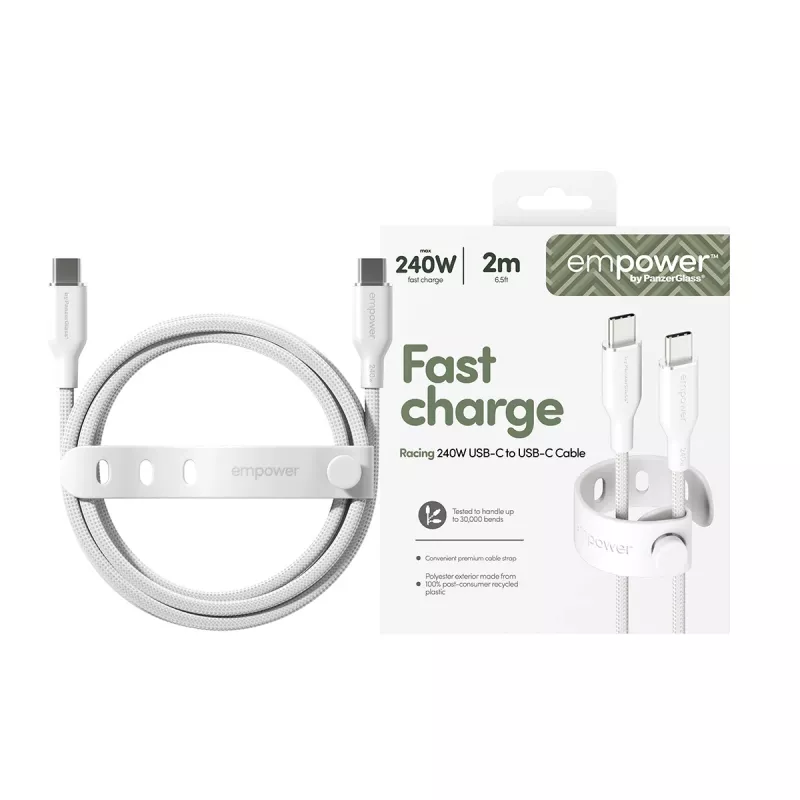 PanzerGlass empower™ by ® Racing 240W USB-C į USB-C laidas | USB 2.0 | 2 m | Sidabrinė balta