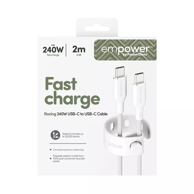 PanzerGlass empower™ by ® Racing 240W USB-C į USB-C laidas | USB 2.0 | 2 m | Sidabrinė balta