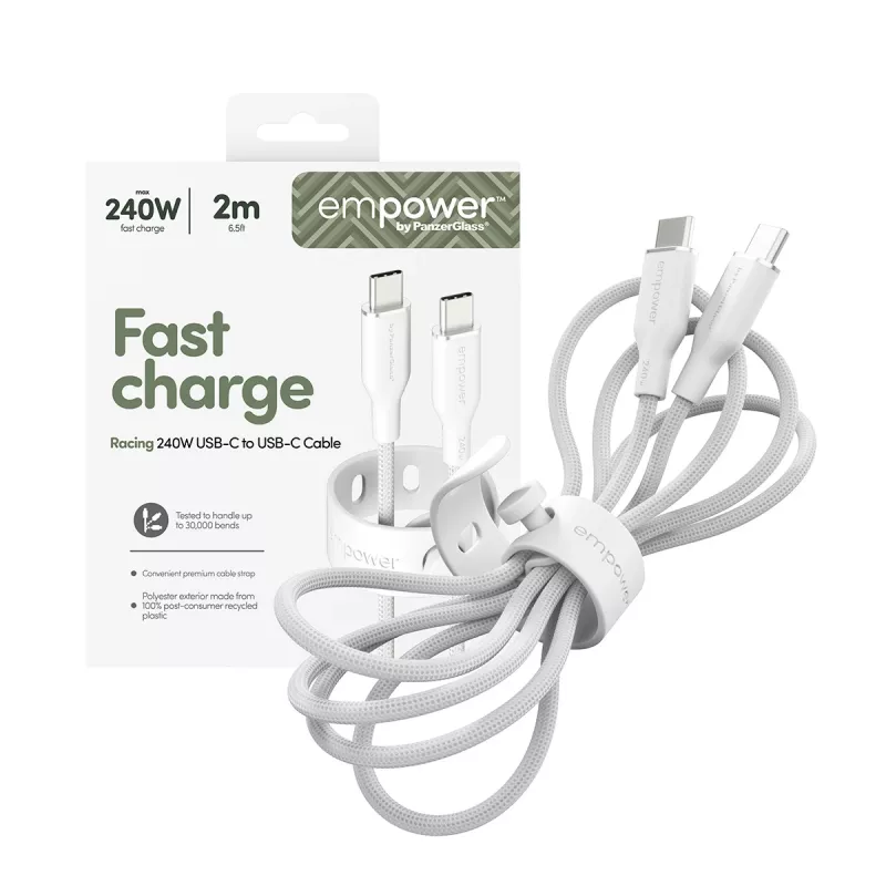 PanzerGlass empower™ by ® Racing 240W USB-C į USB-C laidas | USB 2.0 | 2 m | Sidabrinė balta