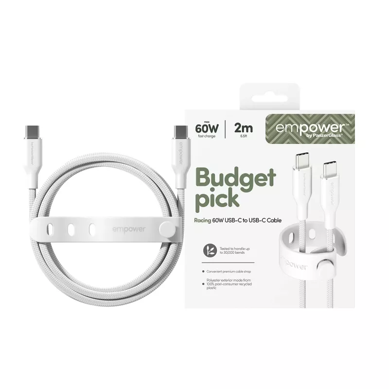 PanzerGlass empower™ by ® Racing 60W USB-C į USB-C laidas | USB 2.0 | 2M | Sidabrinė balta