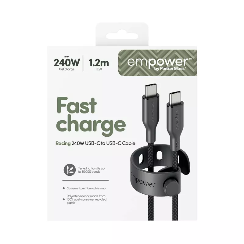 “PanzerGlass empower™ by ® Racing” 240 W USB-C į USB-C laidas | USB 2.0 | 1,2 m | kosminės juodos spalvos