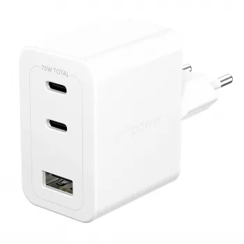PanzerGlass empower™ by ® Turbo 70W Multiple Charger incl. 2 x USB-C + USB-A | EU Plug | Sidabrinė White