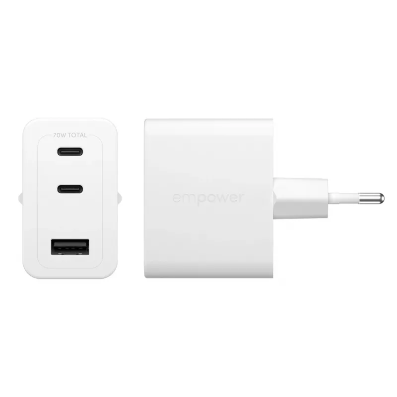 PanzerGlass empower™ by ® Turbo 70W Multiple Charger incl. 2 x USB-C + USB-A | EU Plug | Sidabrinė White