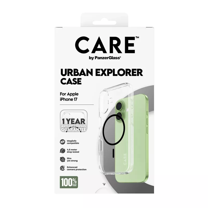 Dėklas PanzerGlass CARE by Flagship Case Skaidrus Urban Explorer Black MagSafe, skirtas iPhone 17