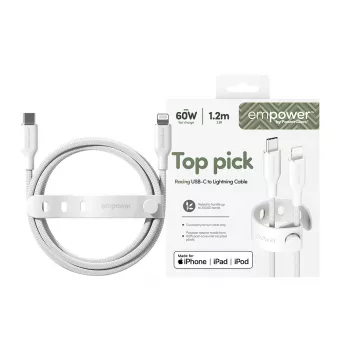 PanzerGlass empower™ by ® Racing 60W USB-C – Lightning laidas | USB 2.0 | 1,2 m | Sidabrinė balta