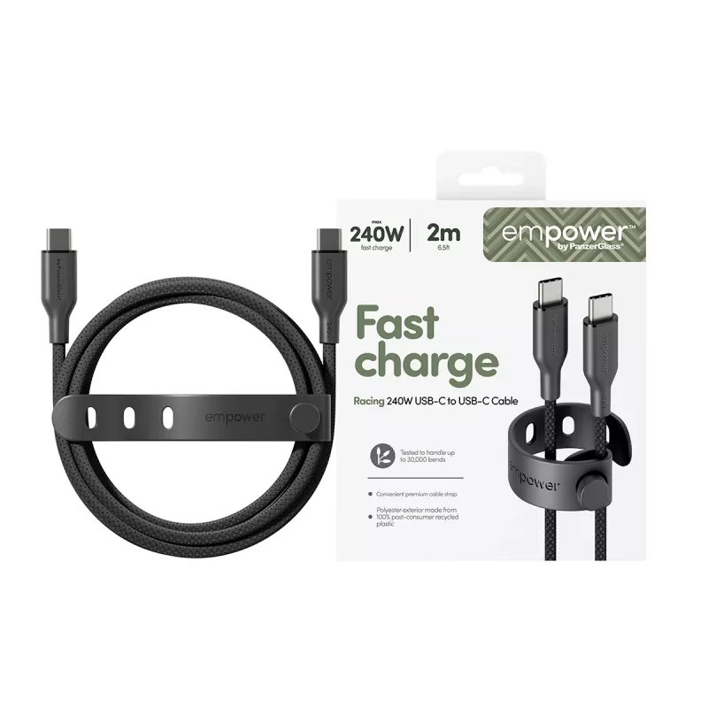 PanzerGlass empower™ by ® Racing 240W USB-C į USB-C laidas | USB 2.0 | 2 m | Space Juoda