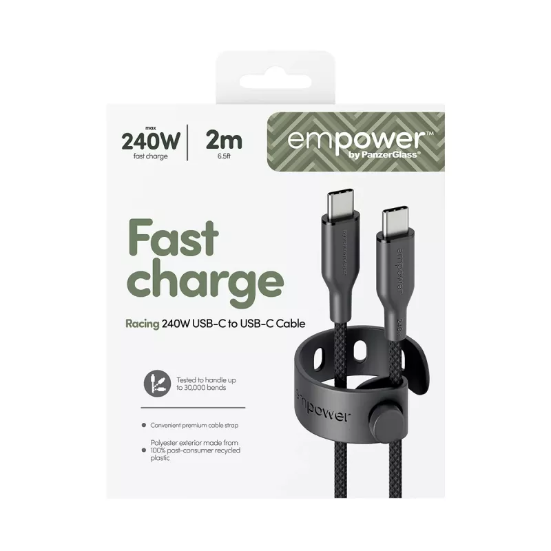 PanzerGlass empower™ by ® Racing 240W USB-C į USB-C laidas | USB 2.0 | 2 m | Space Juoda