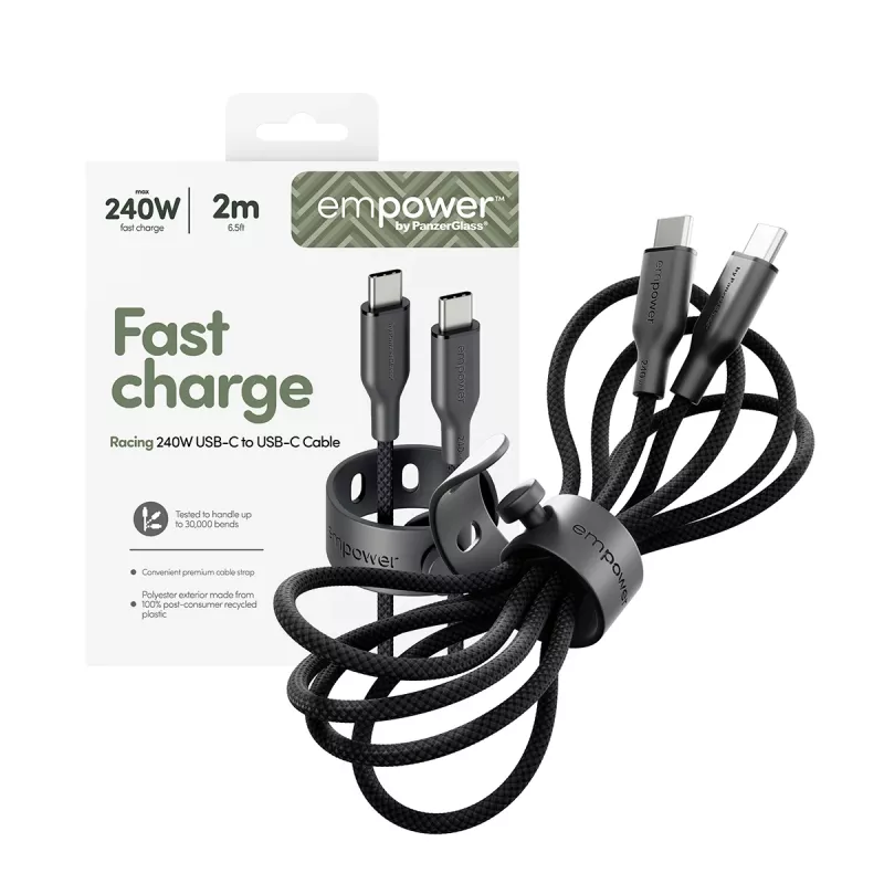 PanzerGlass empower™ by ® Racing 240W USB-C į USB-C laidas | USB 2.0 | 2 m | Space Juoda