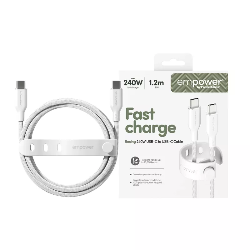 PanzerGlass empower™ by ® Racing 240 W USB-C į USB-C laidas | USB 2.0 | 1,2 m | sidabrinis baltas