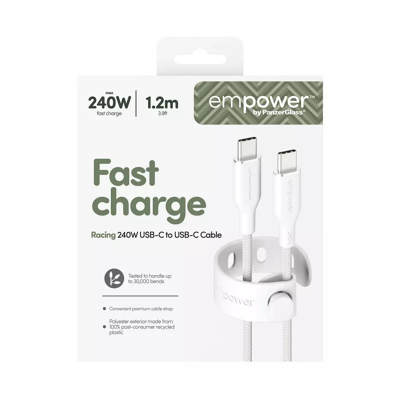 PanzerGlass empower™ by ® Racing 240 W USB-C į USB-C laidas | USB 2.0 | 1,2 m | sidabrinis baltas