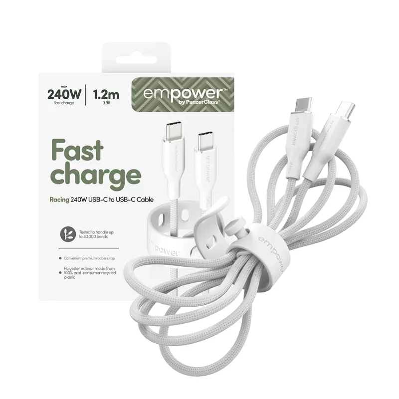 PanzerGlass empower™ by ® Racing 240 W USB-C į USB-C laidas | USB 2.0 | 1,2 m | sidabrinis baltas