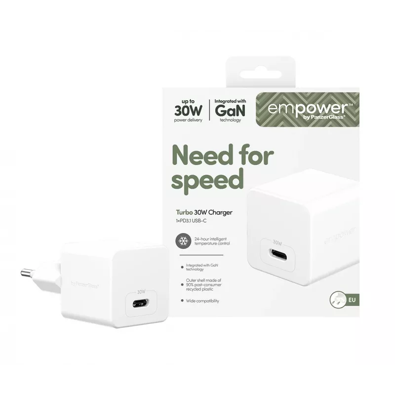 PanzerGlass empower™ by ® Turbo 30W Charger Single USB-C | EU Plug | Sidabrinė White