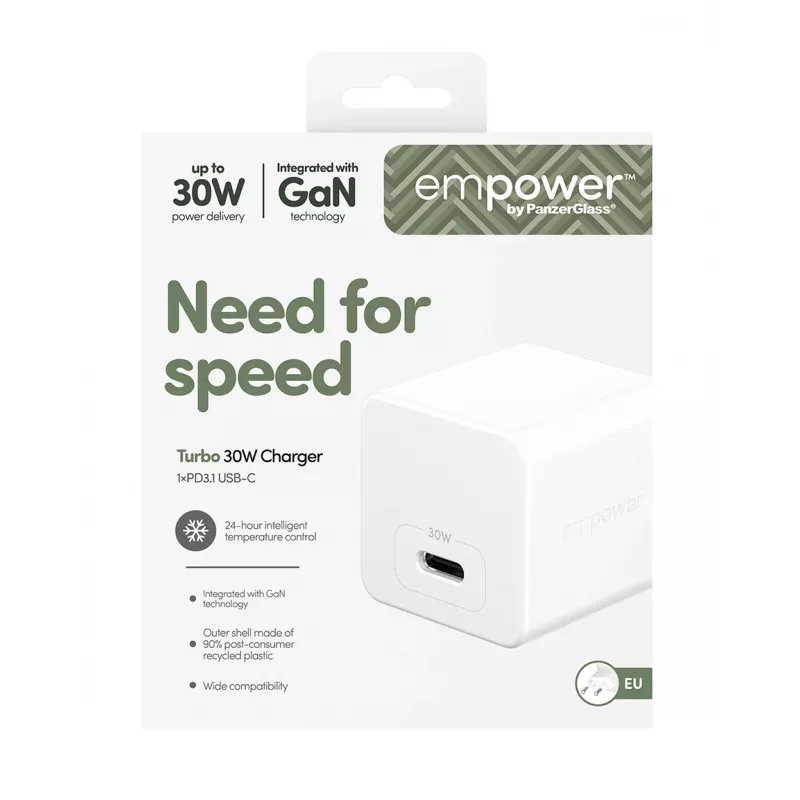 PanzerGlass empower™ by ® Turbo 30W Charger Single USB-C | EU Plug | Sidabrinė White