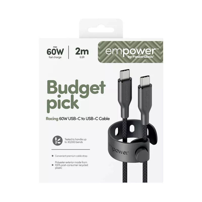 PanzerGlass empower™ by ® Racing 60W USB-C į USB-C laidas | USB 2.0 | 2 m | Space Juoda