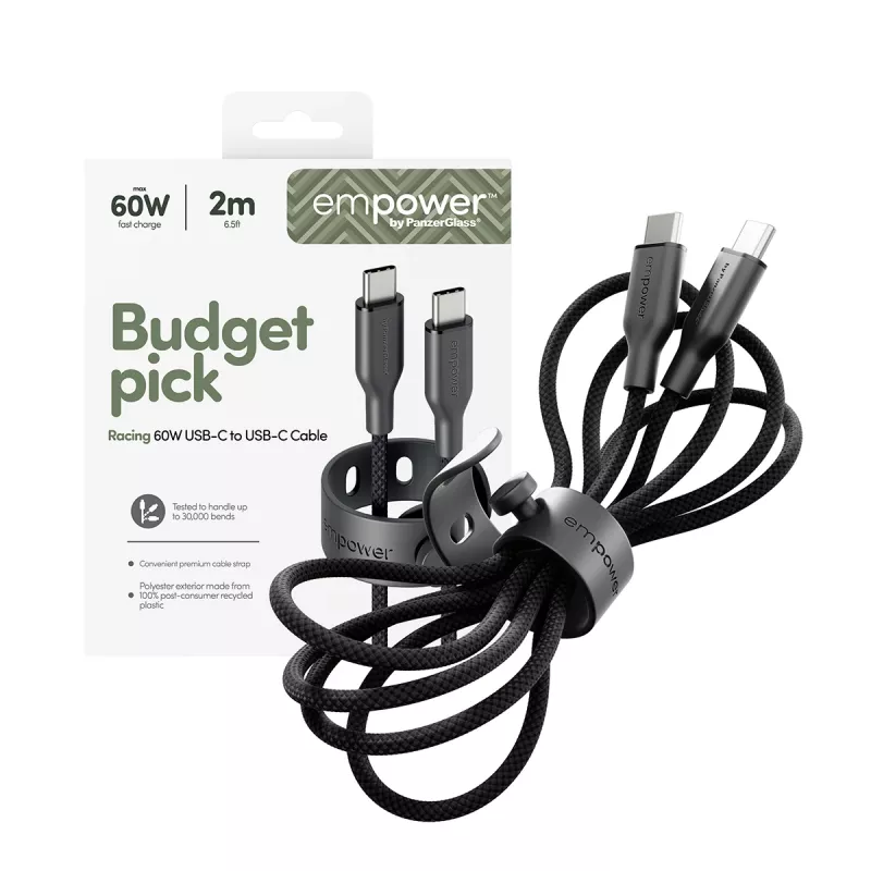 PanzerGlass empower™ by ® Racing 60W USB-C į USB-C laidas | USB 2.0 | 2 m | Space Juoda