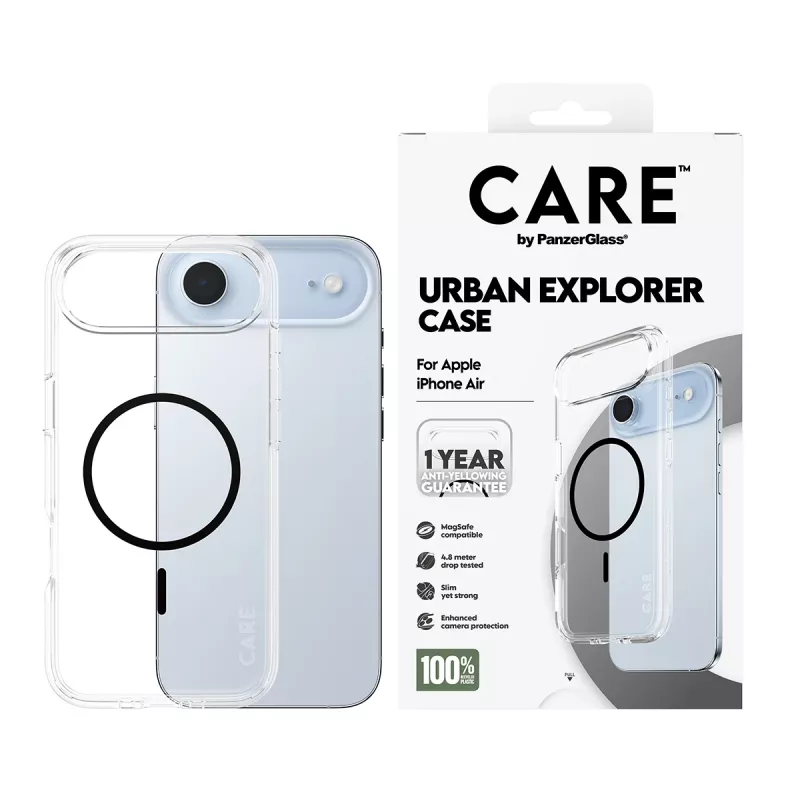 Cover PanzerGlass CARE by Flagship dėklas Transparent Urban Explorer Juoda MagSafe iPhone 17 Air