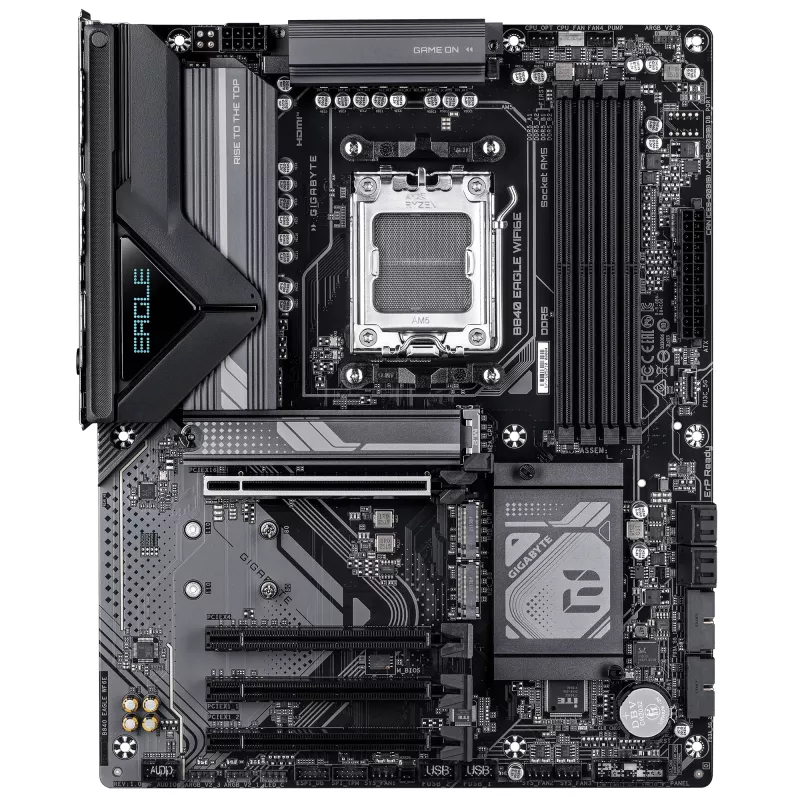 GIGABYTE B840 EAGLE WIFI6E pagrindinė plokštė – AMD Ryzen 9000 procesoriams, 8+2+2 fazių VRM, iki 8200MHz DDR5(O.C), 2xPCIe 4.0 + 1xPCIe 3.0 M.2, Wi-Fi 6E, 2.5GbE LAN, USB 3.2 Gen 2