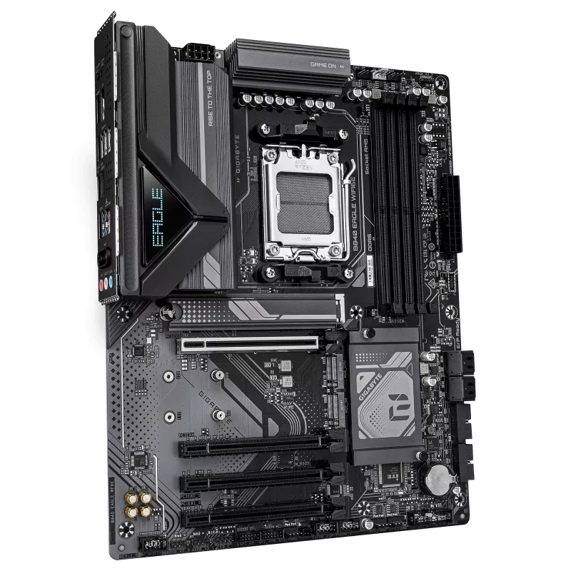 GIGABYTE B840 EAGLE WIFI6E pagrindinė plokštė – AMD Ryzen 9000 procesoriams, 8+2+2 fazių VRM, iki 8200MHz DDR5(O.C), 2xPCIe 4.0 + 1xPCIe 3.0 M.2, Wi-Fi 6E, 2.5GbE LAN, USB 3.2 Gen 2