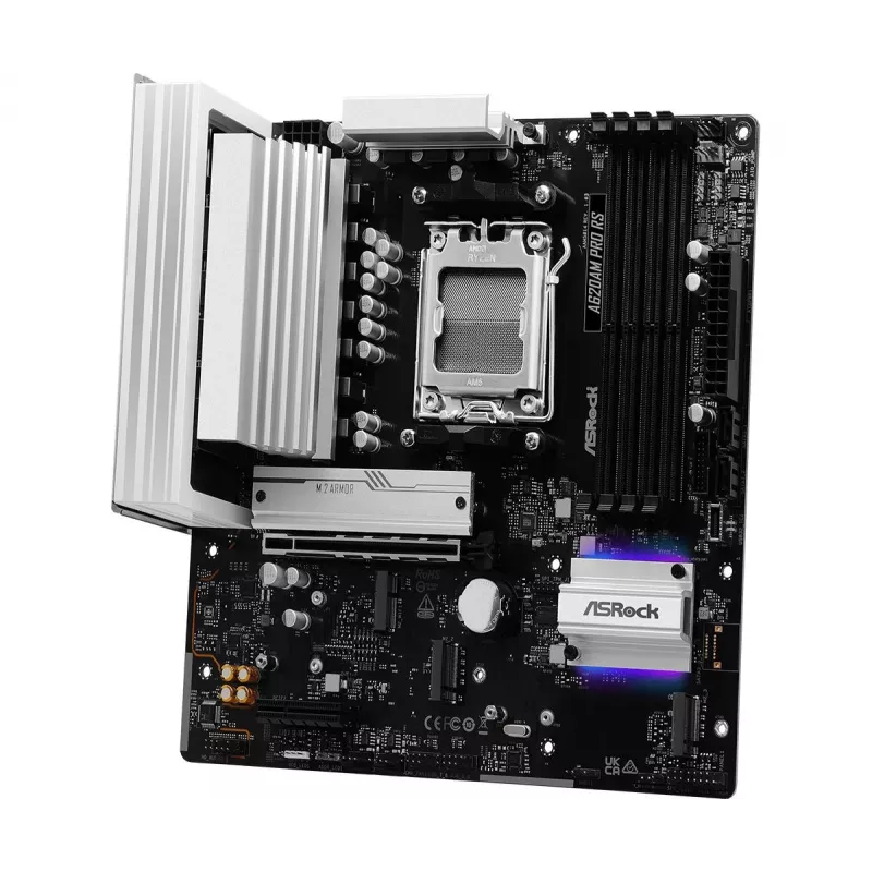 ASRock pagrindinė plokštė A620AM Pro Rs AM5 AMD A620A 4 X DDR5 1 X HDMI 2.1 Tmds/frl 8g Suderinama 1 X DisplayPort 1.4 Su DSC mATX